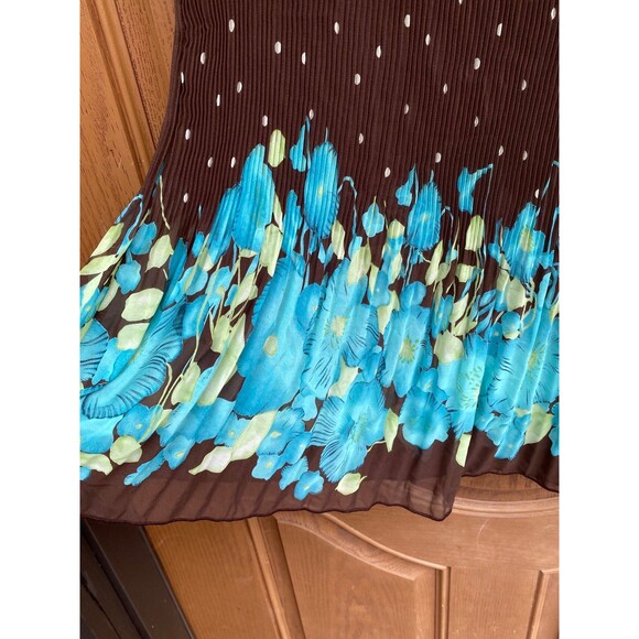 Vtg 90s 4 U Design midi skirt Sz XL brown polka dots pleated turquoise floral - Picture 7 of 9
